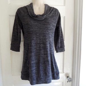 Neesha Black & Gray Space Dye Stretchy Cowl Athleisure Top M